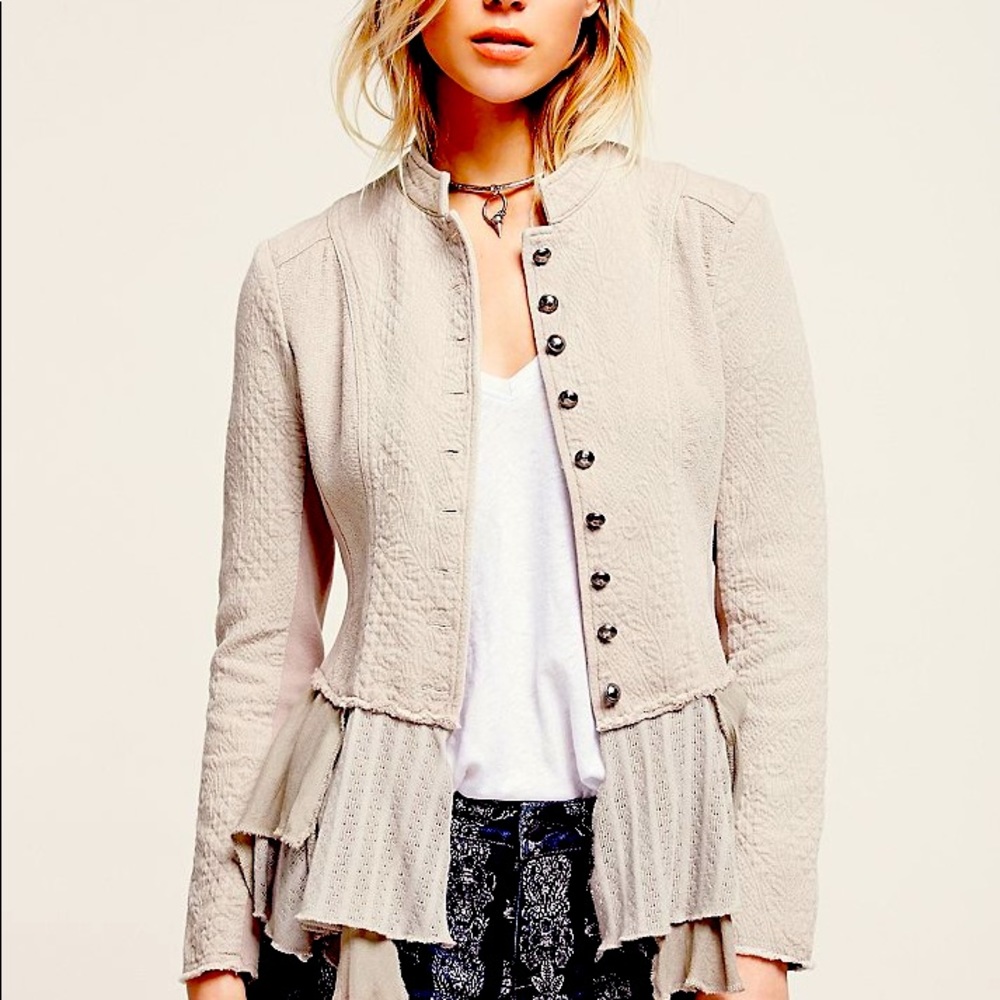 RARE Free People Military Ruffle Jacket
